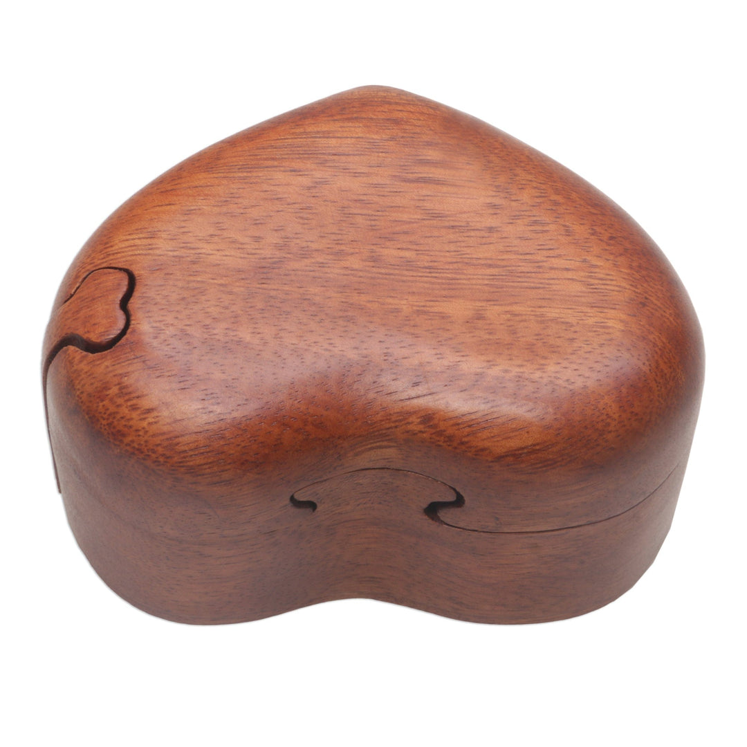 Hand Carved Suar Wood Puzzle Heart Box from Bali - All My Love