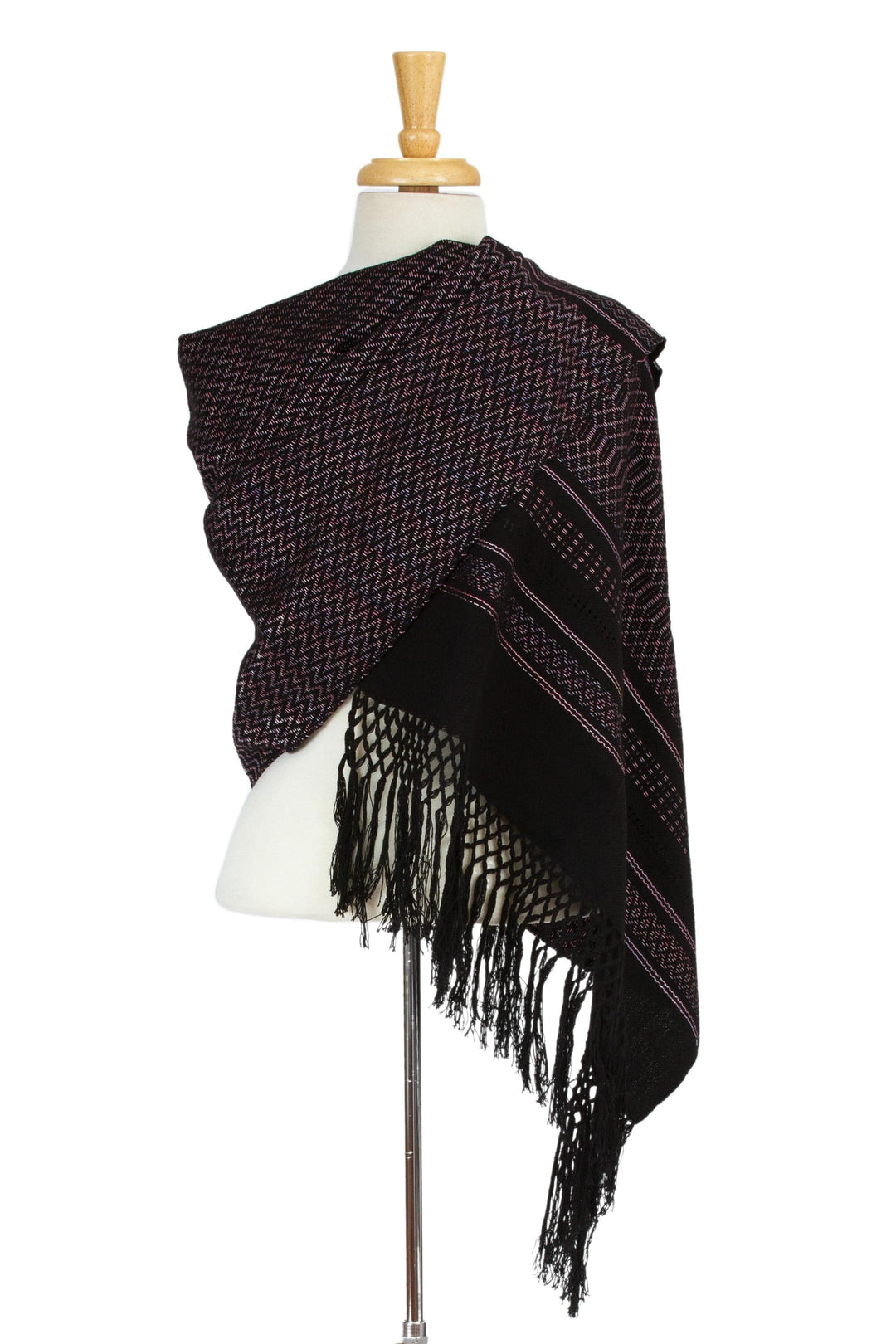 Handwoven Patterned Cotton Shawl from Mexico - Elegant Designs