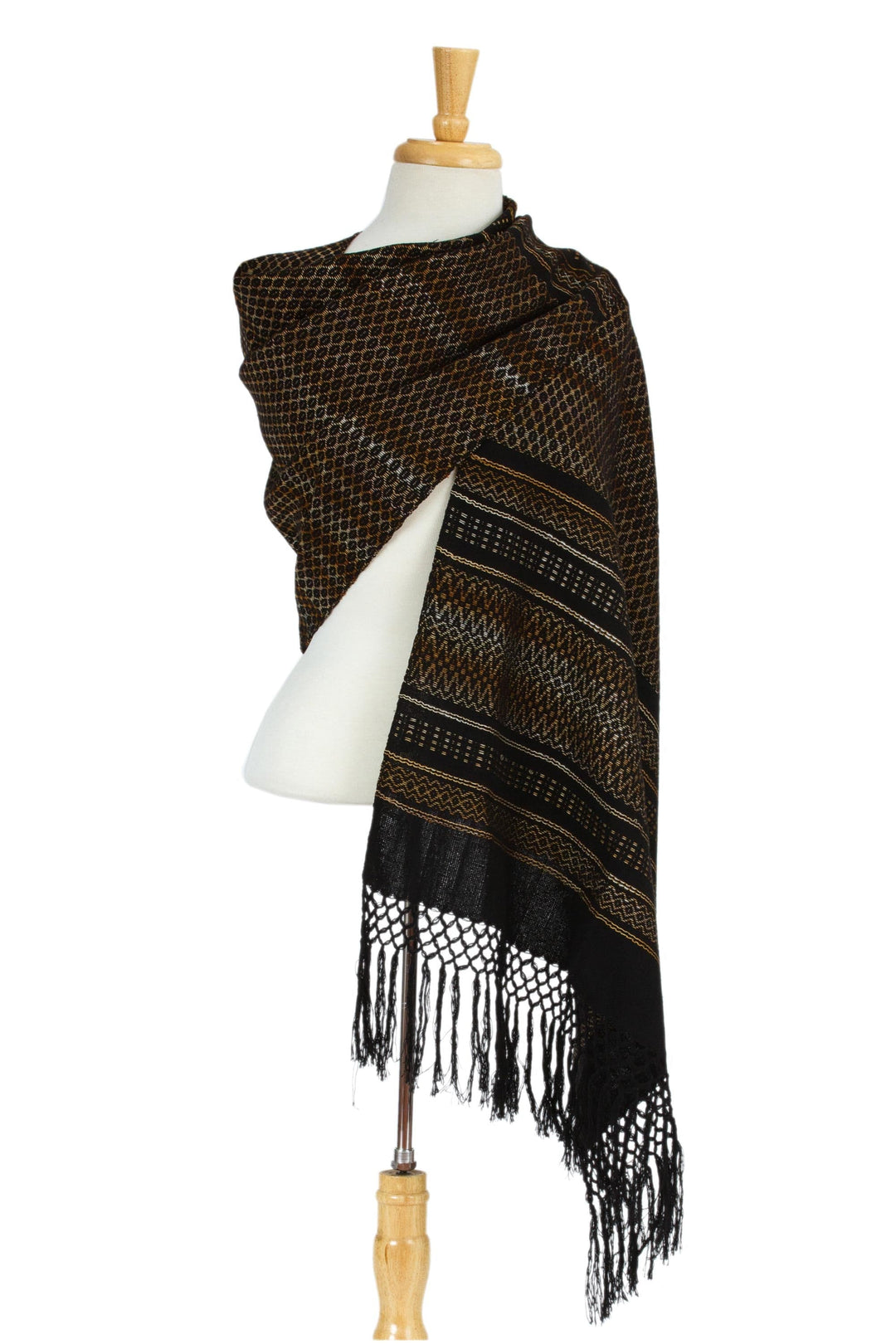 Artisan Handwoven Cotton Shawl from Mexico - Sophisticated Designs