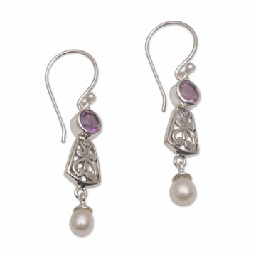 Hook Earrings with Amethyst and Cultured Pearl - Gracious Offering