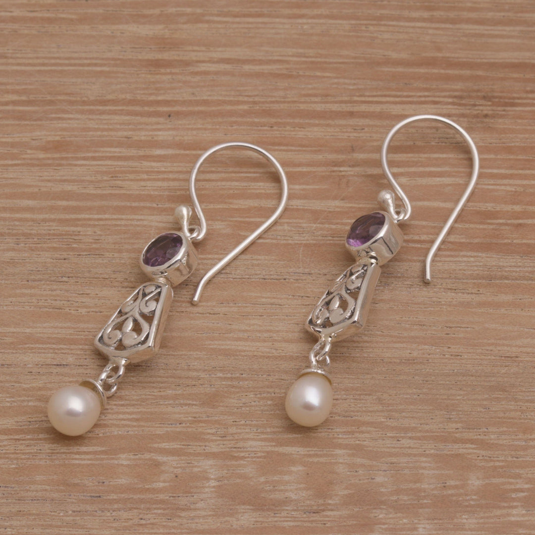 Hook Earrings with Amethyst and Cultured Pearl - Gracious Offering