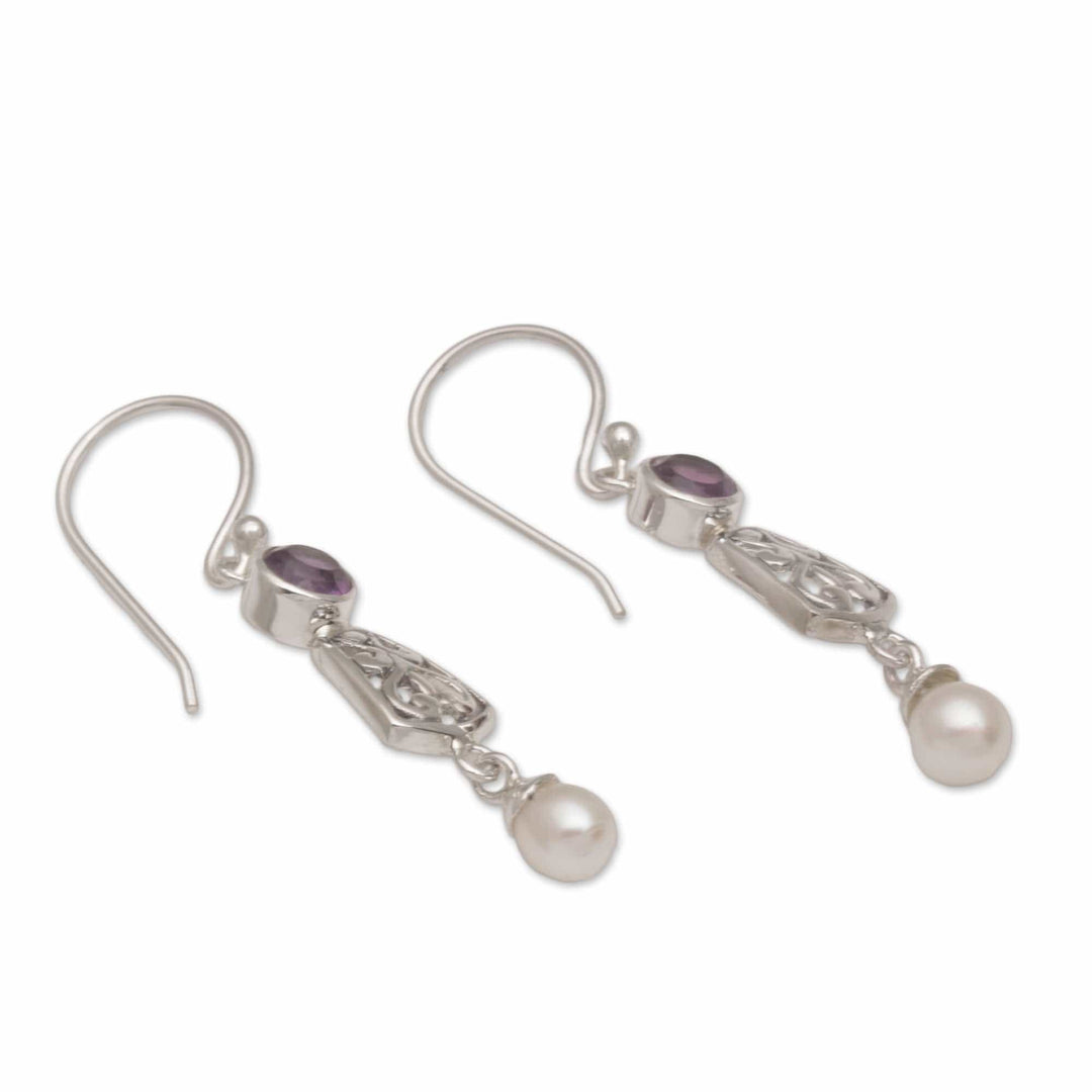 Hook Earrings with Amethyst and Cultured Pearl - Gracious Offering