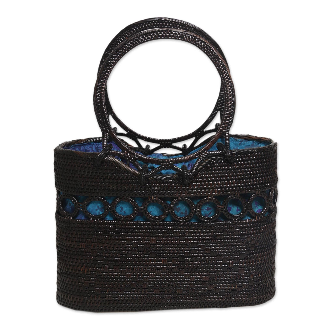 Handcrafted Balinese Ate Grass Lombok Handle Handbag - Midnight Grove