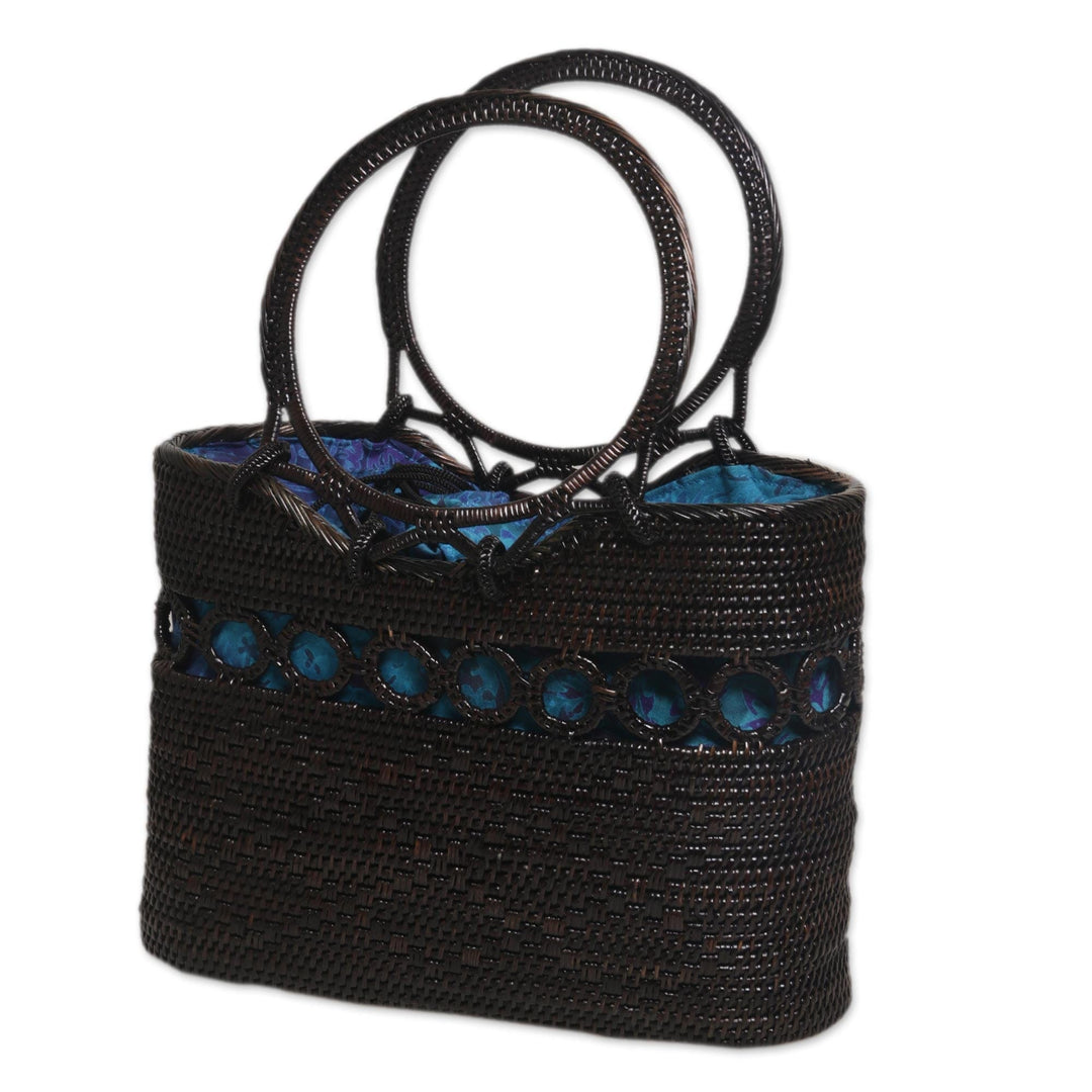Handcrafted Balinese Ate Grass Lombok Handle Handbag - Midnight Grove