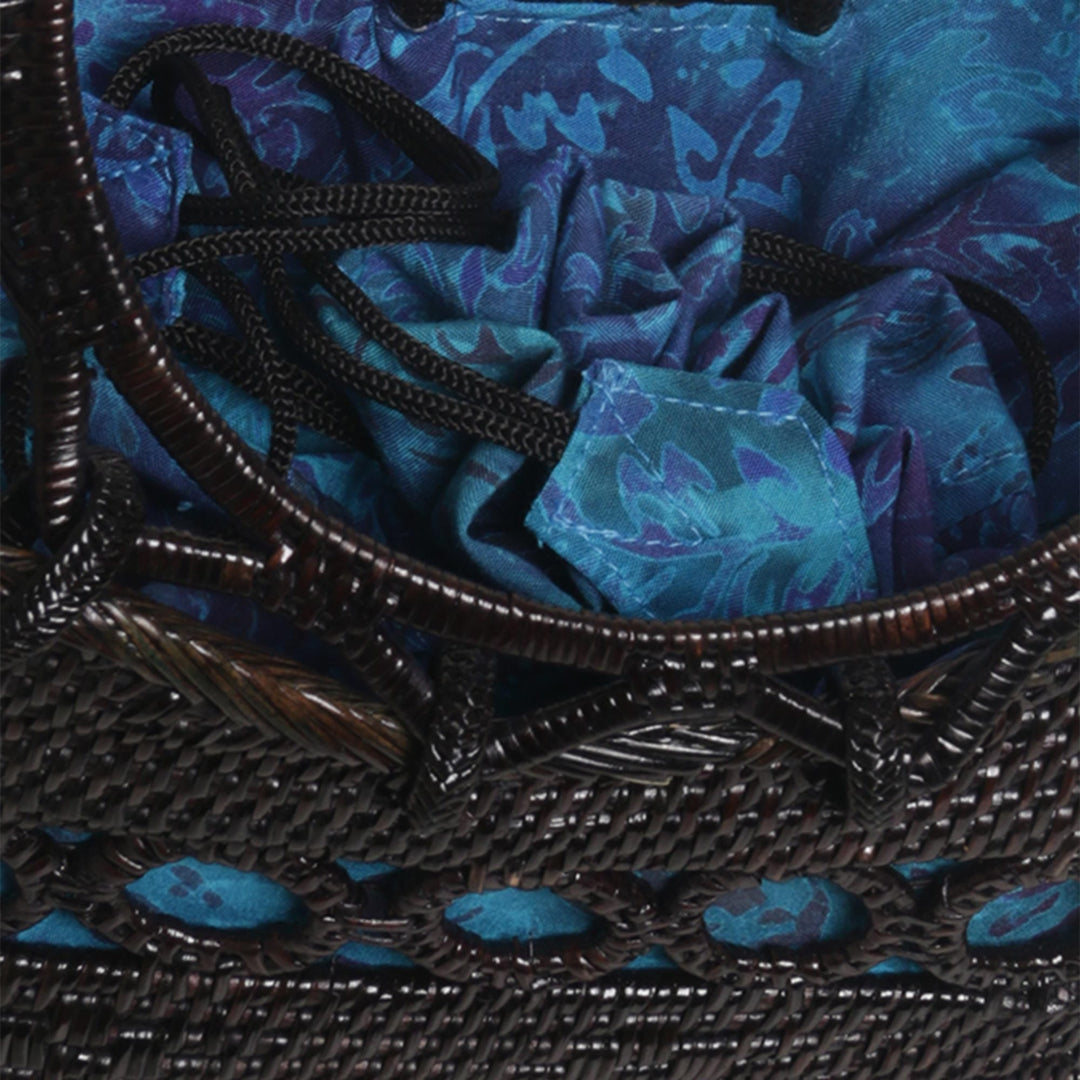 Handcrafted Balinese Ate Grass Lombok Handle Handbag - Midnight Grove