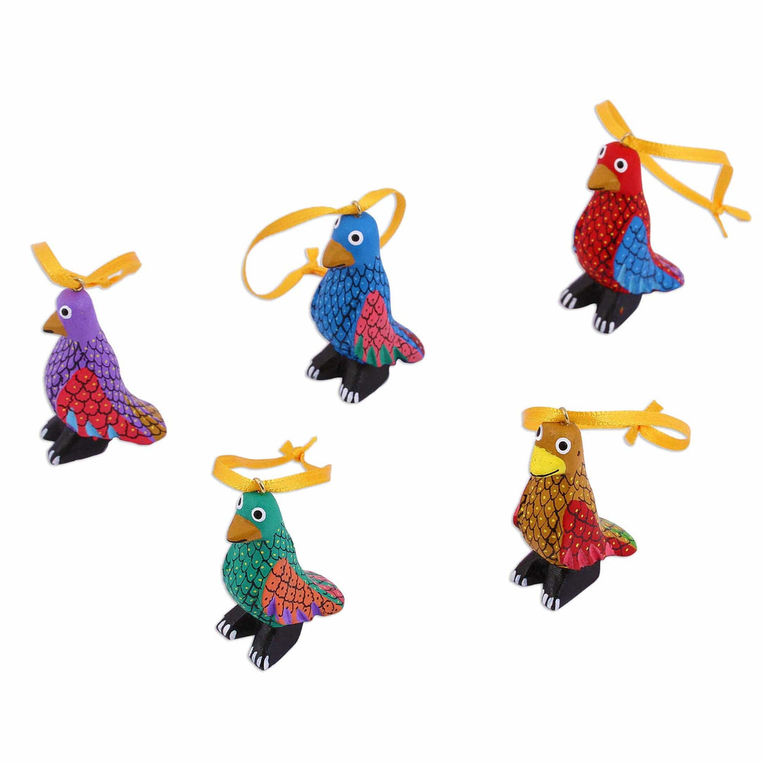 Wood Alebrije Penguin Ornaments (Set of 5) from Mexico - Sweet Penguins