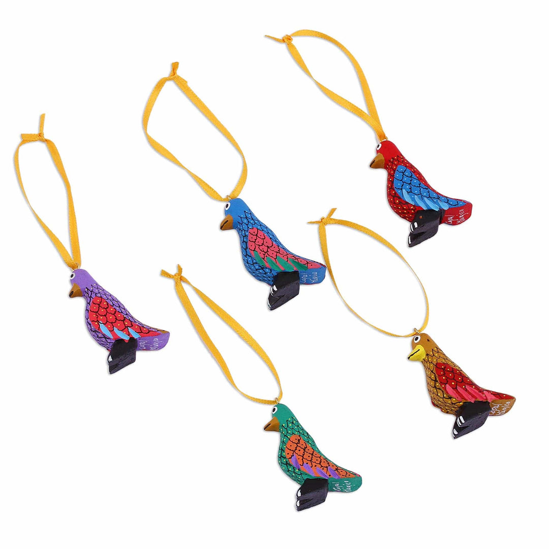 Wood Alebrije Penguin Ornaments (Set of 5) from Mexico - Sweet Penguins