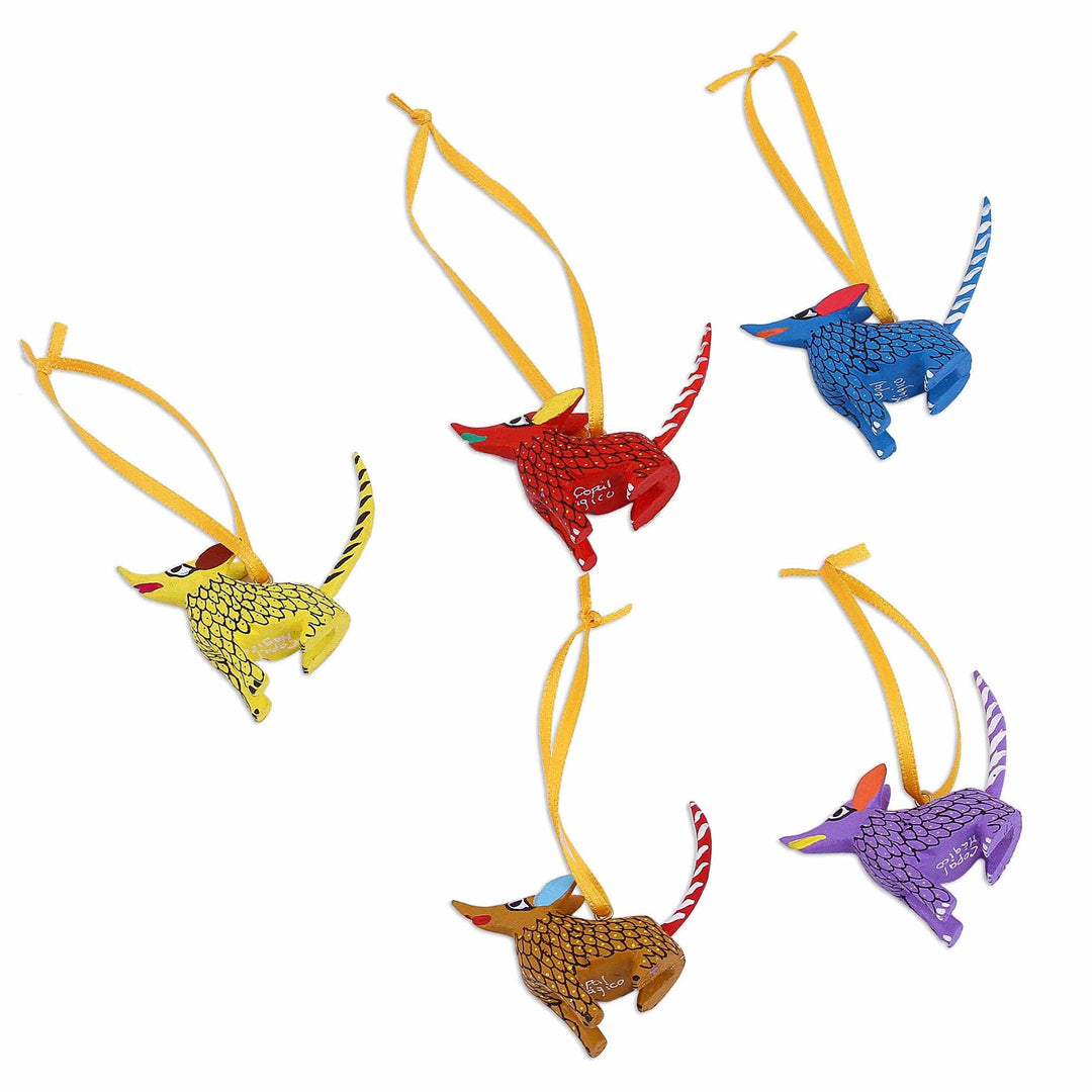 Wood Alebrije Coyote Ornaments (Set of 5) from Mexico - Sweet Coyotes