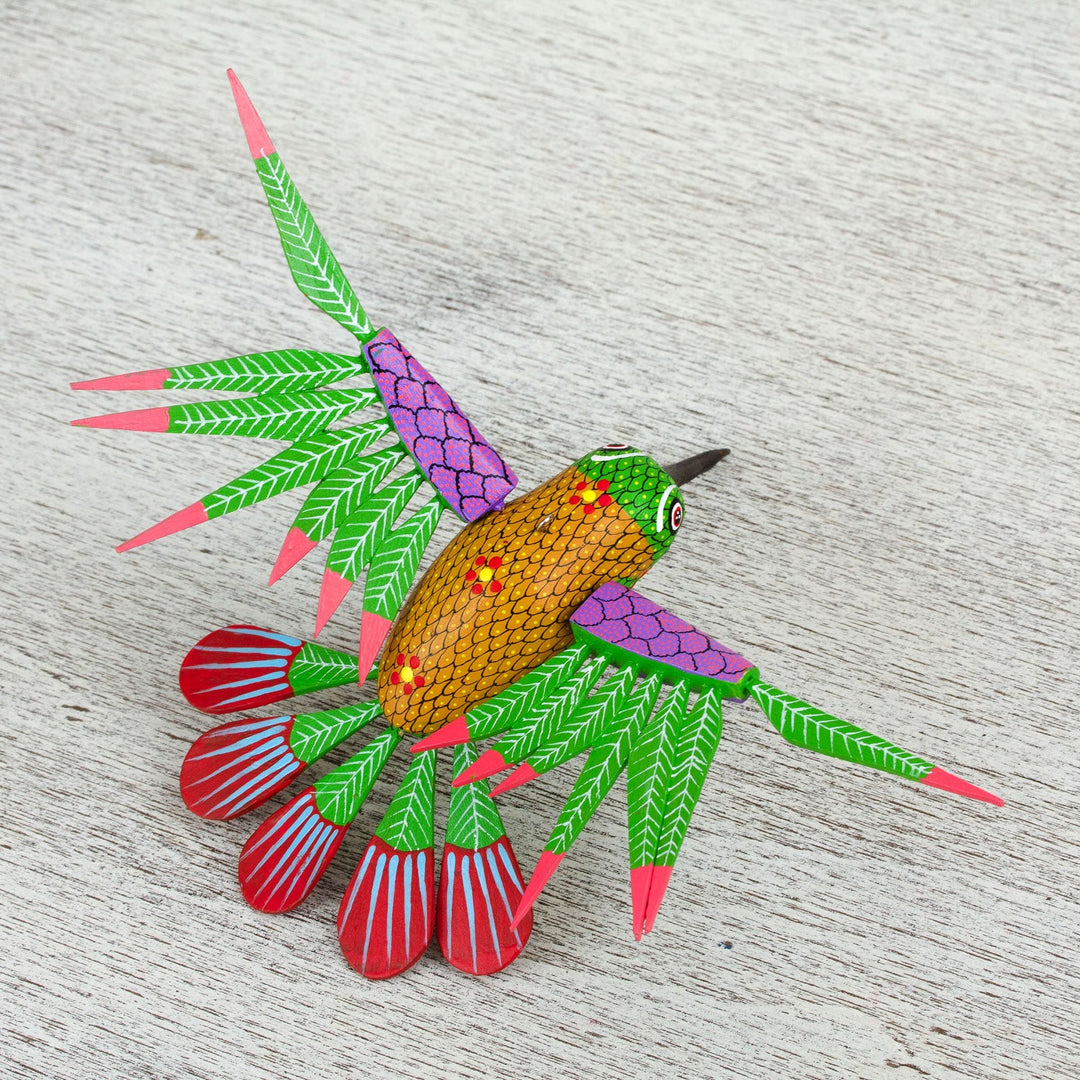 Hummingbird Alebrije Home Accent Hand Crafted in Oaxaca - Vibrant Hummingbird