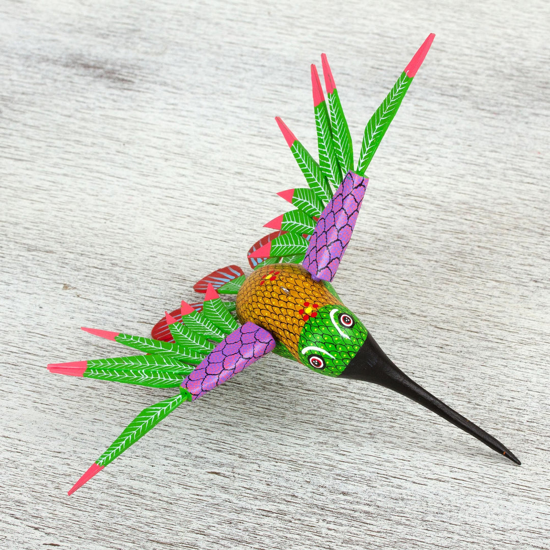 Hummingbird Alebrije Home Accent Hand Crafted in Oaxaca - Vibrant Hummingbird