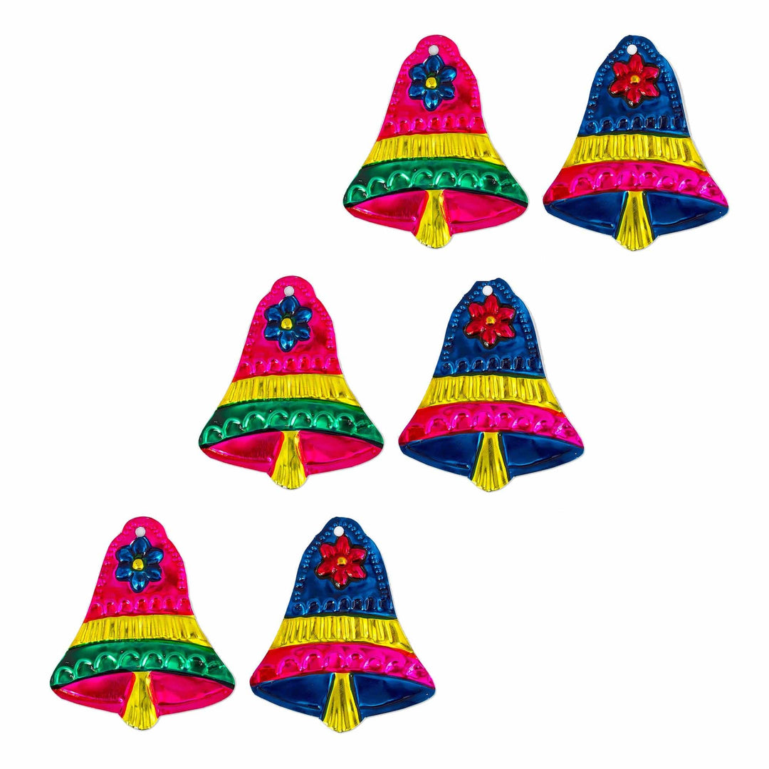 Mexican Hand Crafted Tin Christmas Bell Ornaments (set of 6) - The Town Bells
