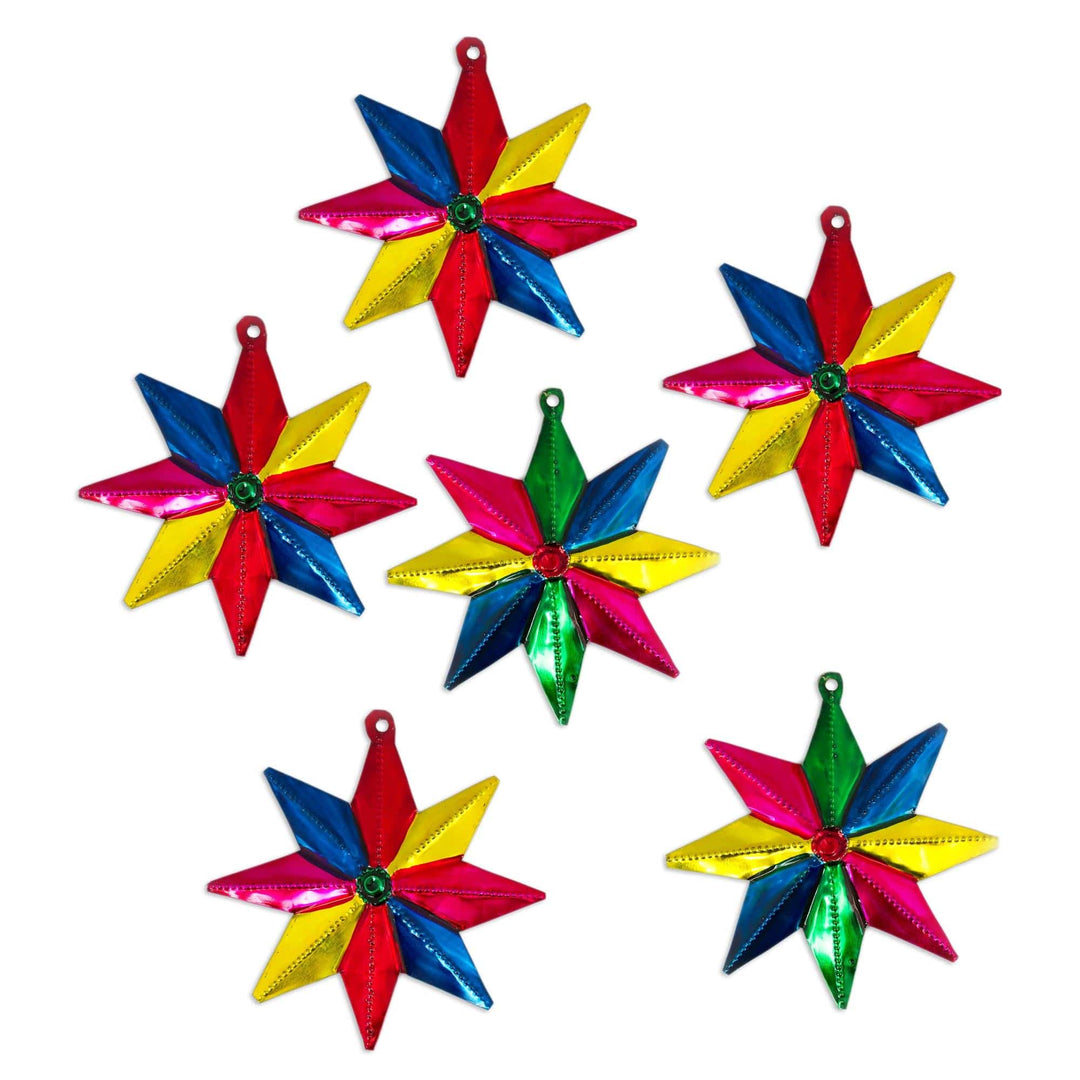 Mexican Artisan Crafted Tin Star Ornaments (set of 6) - Guiding Stars