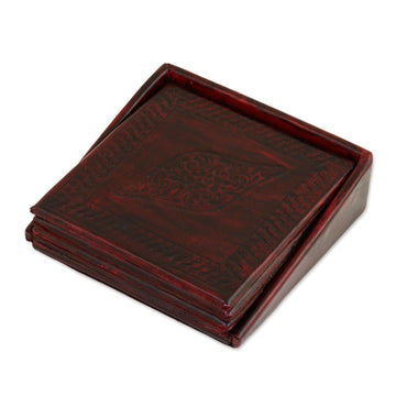 Embossed Leather Coasters (Set of 4) - Leafy Intrigue