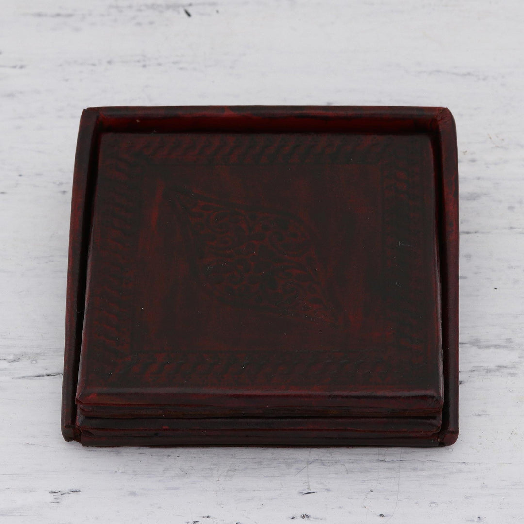 Embossed Leather Coasters (Set of 4) - Leafy Intrigue