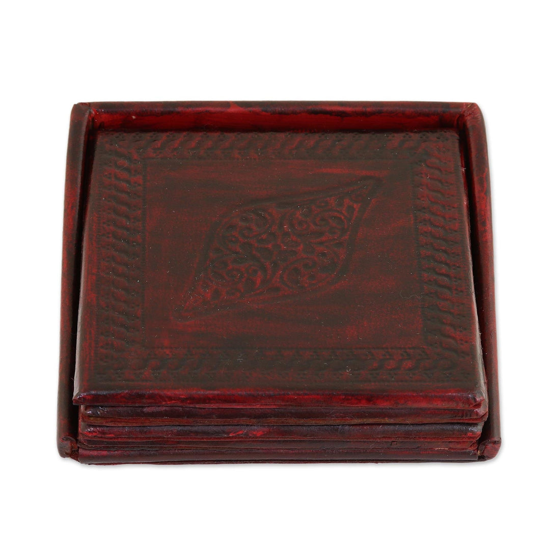 Embossed Leather Coasters (Set of 4) - Leafy Intrigue