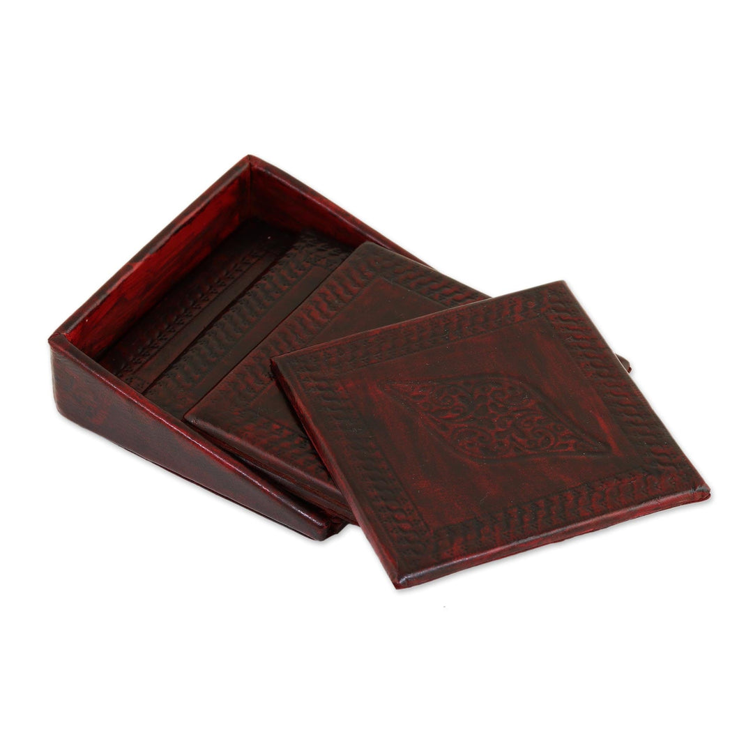 Embossed Leather Coasters (Set of 4) - Leafy Intrigue