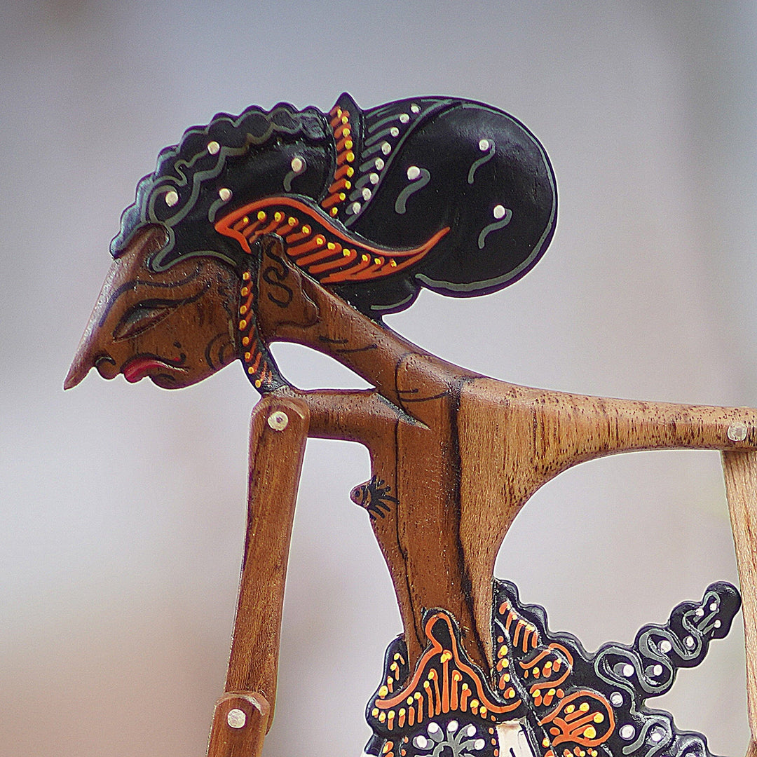 Teak Hindu Warrior Yudistira Decorative Shadow Puppet - Yudistira