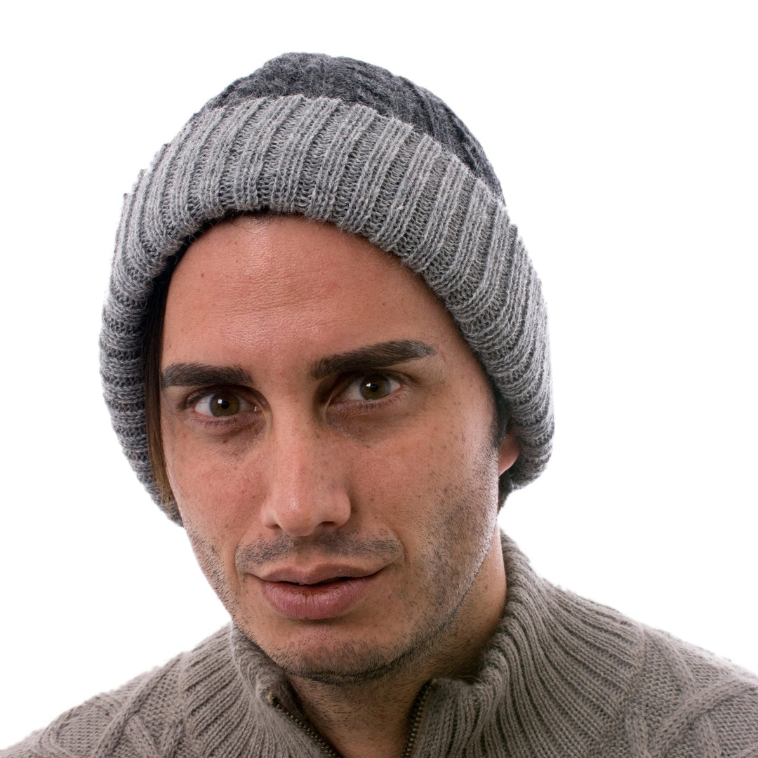Light and Dark Grey Reversible 100% Alpaca Hat from Peru - Warm and Toasty