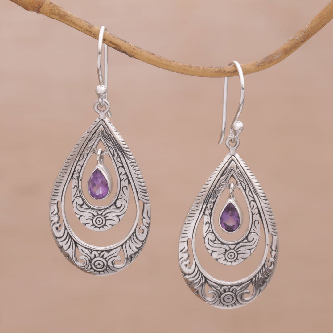 Artisan Handmade Amethyst 925 Sterling Silver Earrings - Gift of Flowers in Purple