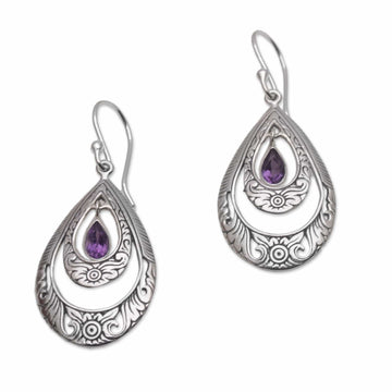Artisan Handmade Amethyst 925 Sterling Silver Earrings - Gift of Flowers in Purple