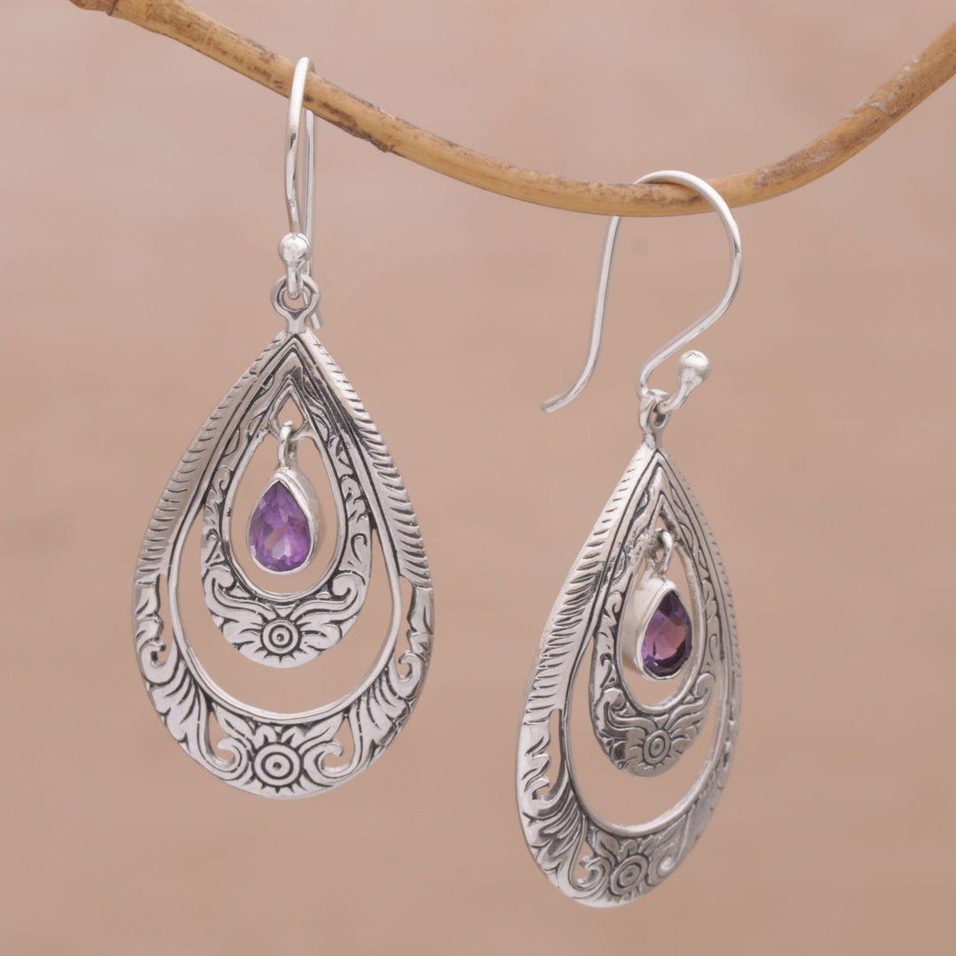 Artisan Handmade Amethyst 925 Sterling Silver Earrings - Gift of Flowers in Purple