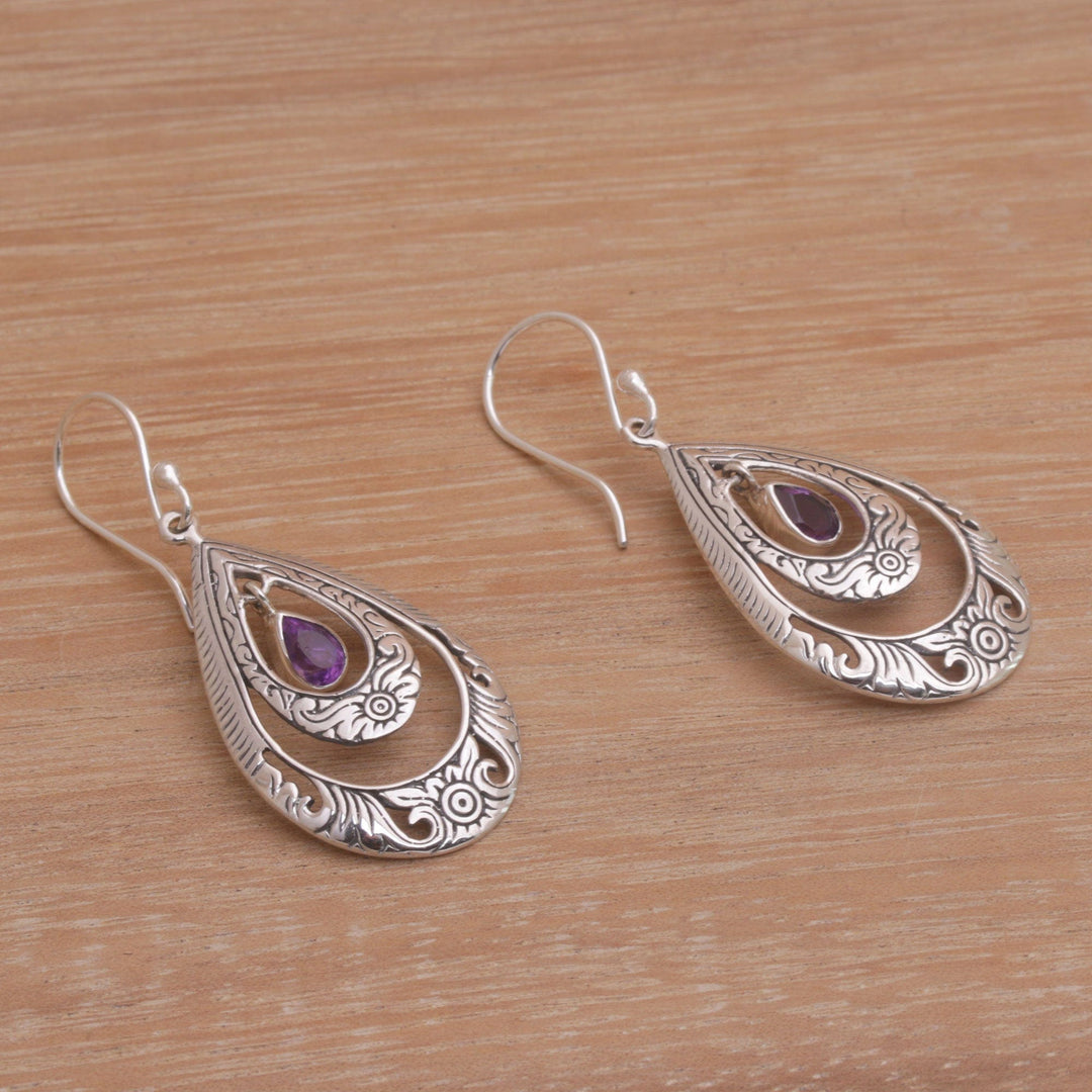 Artisan Handmade Amethyst 925 Sterling Silver Earrings - Gift of Flowers in Purple