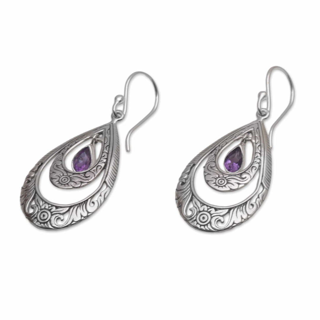 Artisan Handmade Amethyst 925 Sterling Silver Earrings - Gift of Flowers in Purple