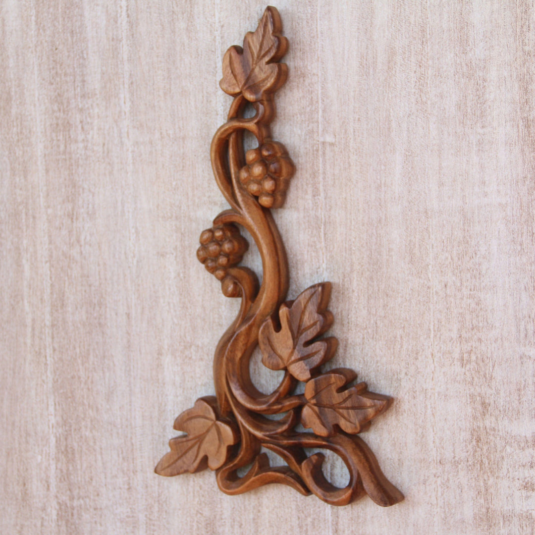 Suar Wood Grape Vine Relief Panel from Bali - Grape Vine