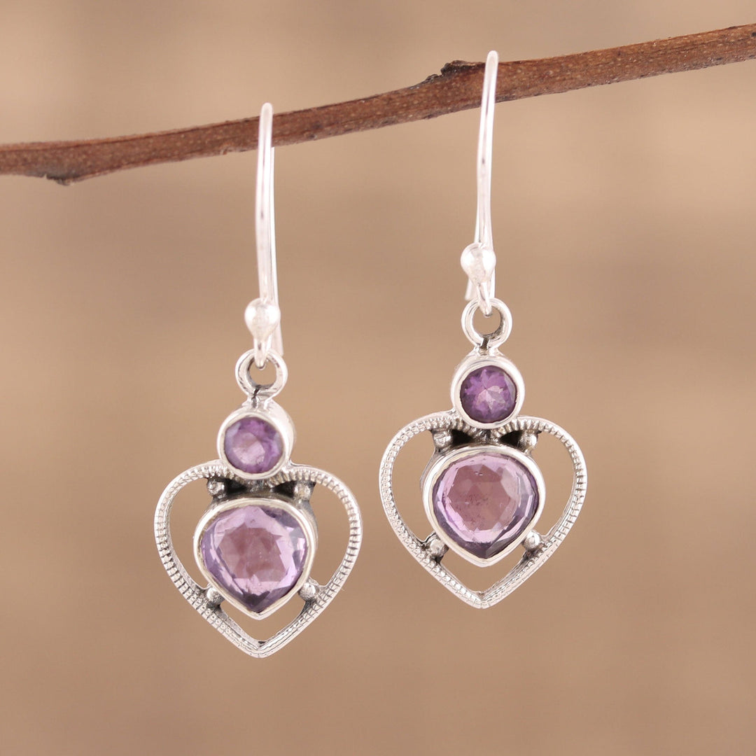 Handmade 925 Sterling Silver Amethyst Heart Earrings - Lavender Heart