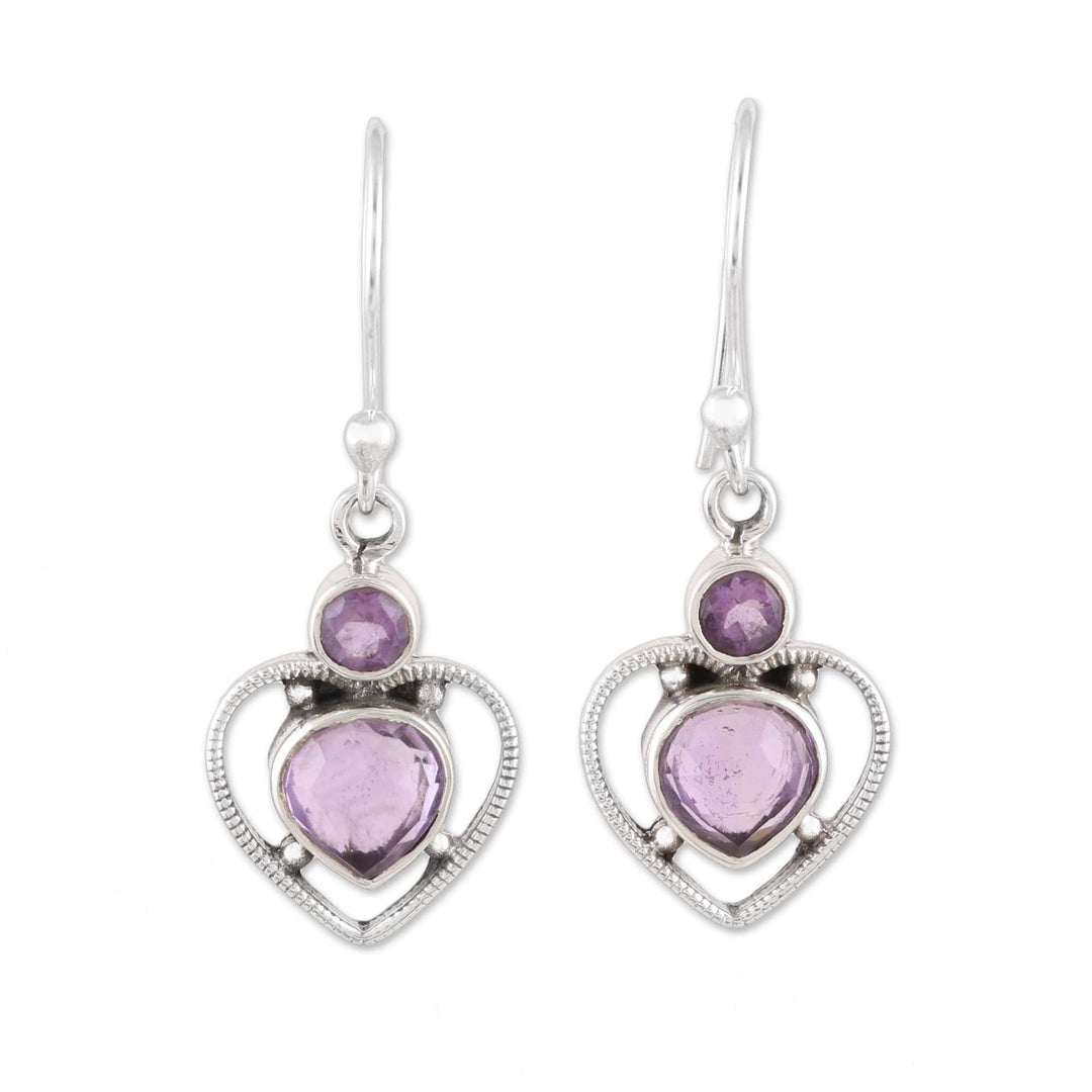 Handmade 925 Sterling Silver Amethyst Heart Earrings - Lavender Heart