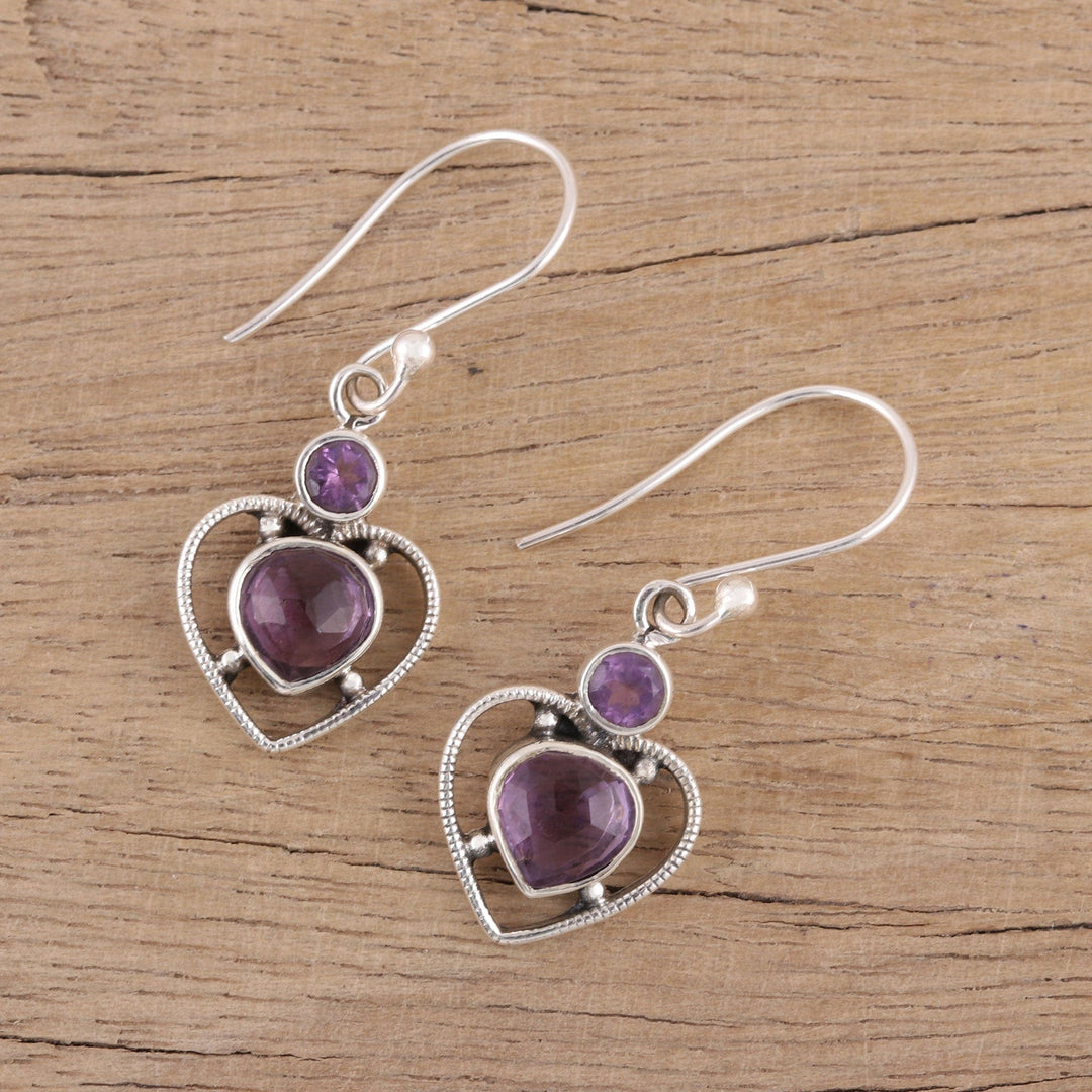 Handmade 925 Sterling Silver Amethyst Heart Earrings - Lavender Heart