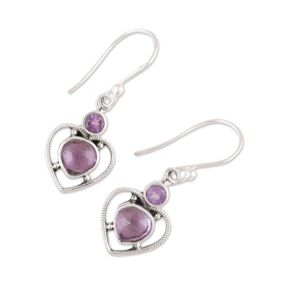 Handmade 925 Sterling Silver Amethyst Heart Earrings - Lavender Heart