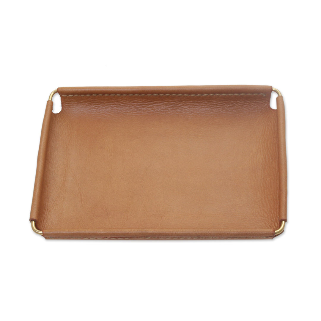 Javanese Handcrafted 7.25 Inch Caramel Leather Catchall - Java Caramel