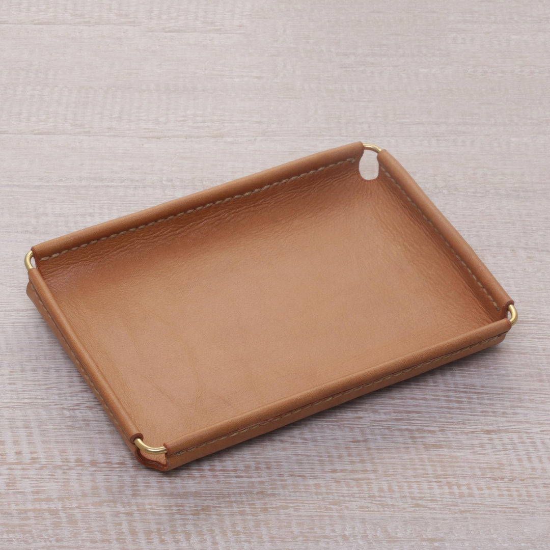 Javanese Handcrafted 7.25 Inch Caramel Leather Catchall - Java Caramel