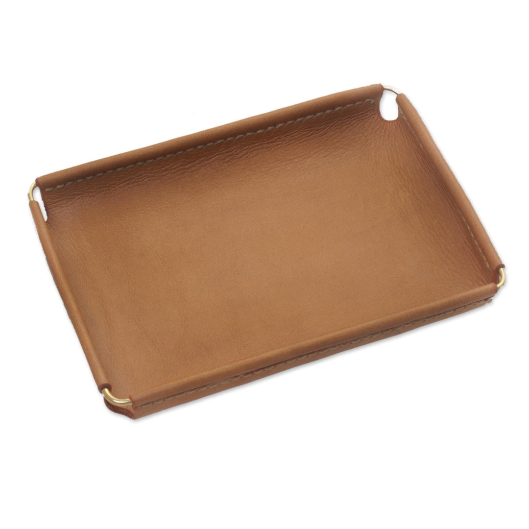 Javanese Handcrafted 7.25 Inch Caramel Leather Catchall - Java Caramel