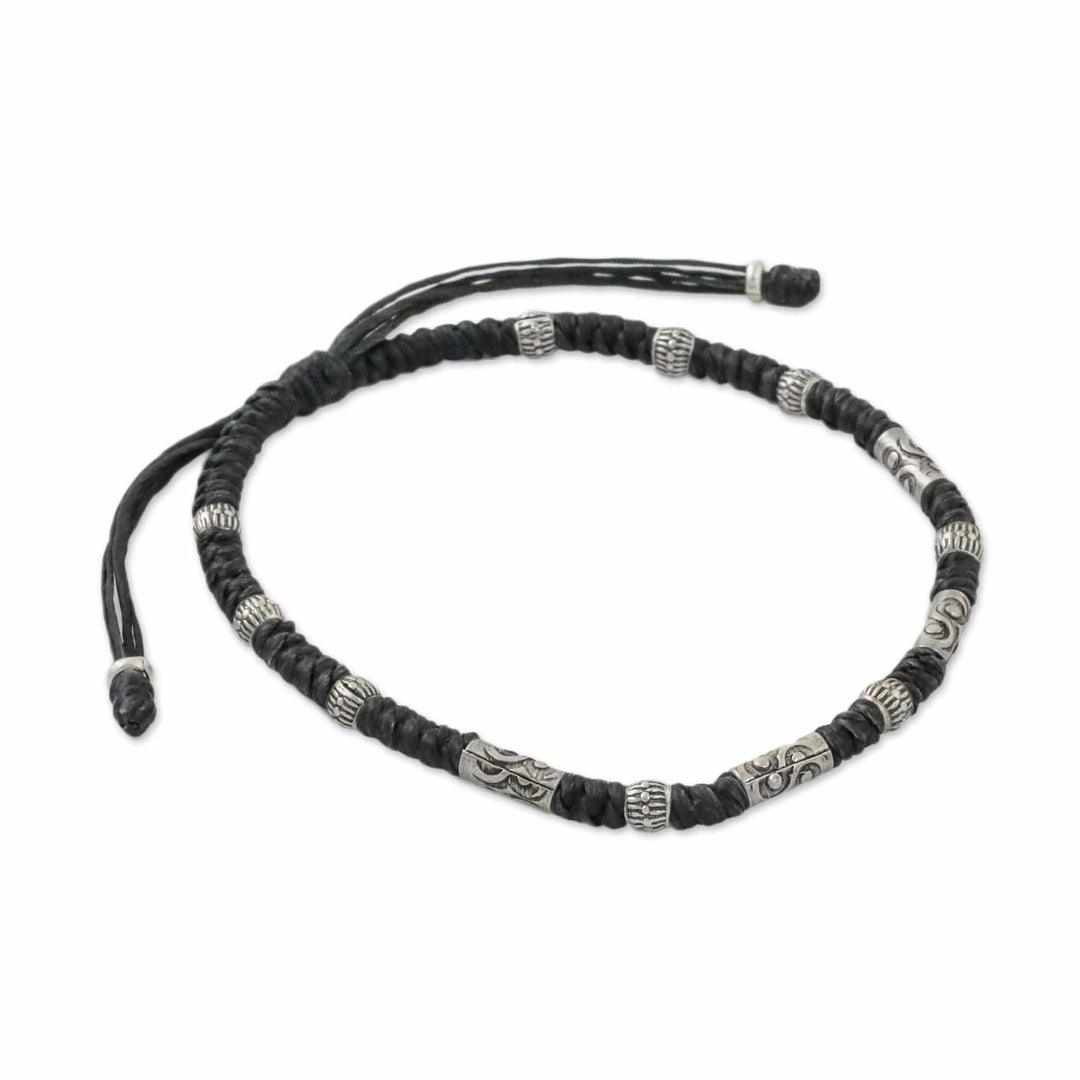 Hill Tribe Style 950 Silver And Black Cord Bracelet - True Balance in Black