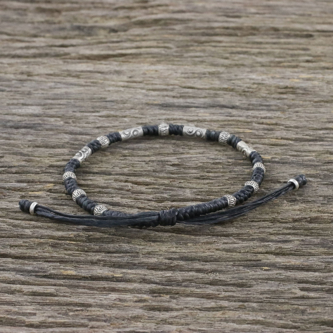 Hill Tribe Style 950 Silver And Black Cord Bracelet - True Balance in Black