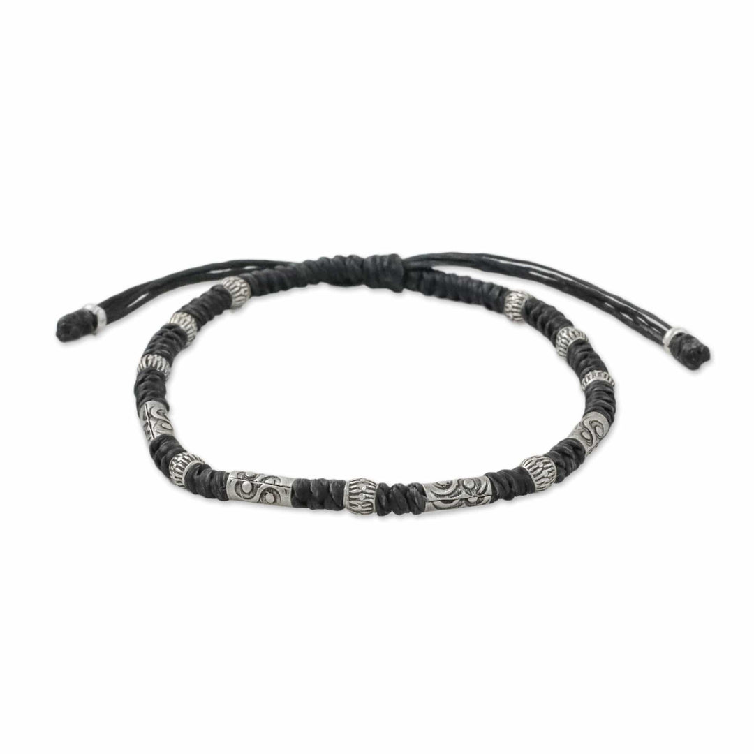 Hill Tribe Style 950 Silver And Black Cord Bracelet - True Balance in Black