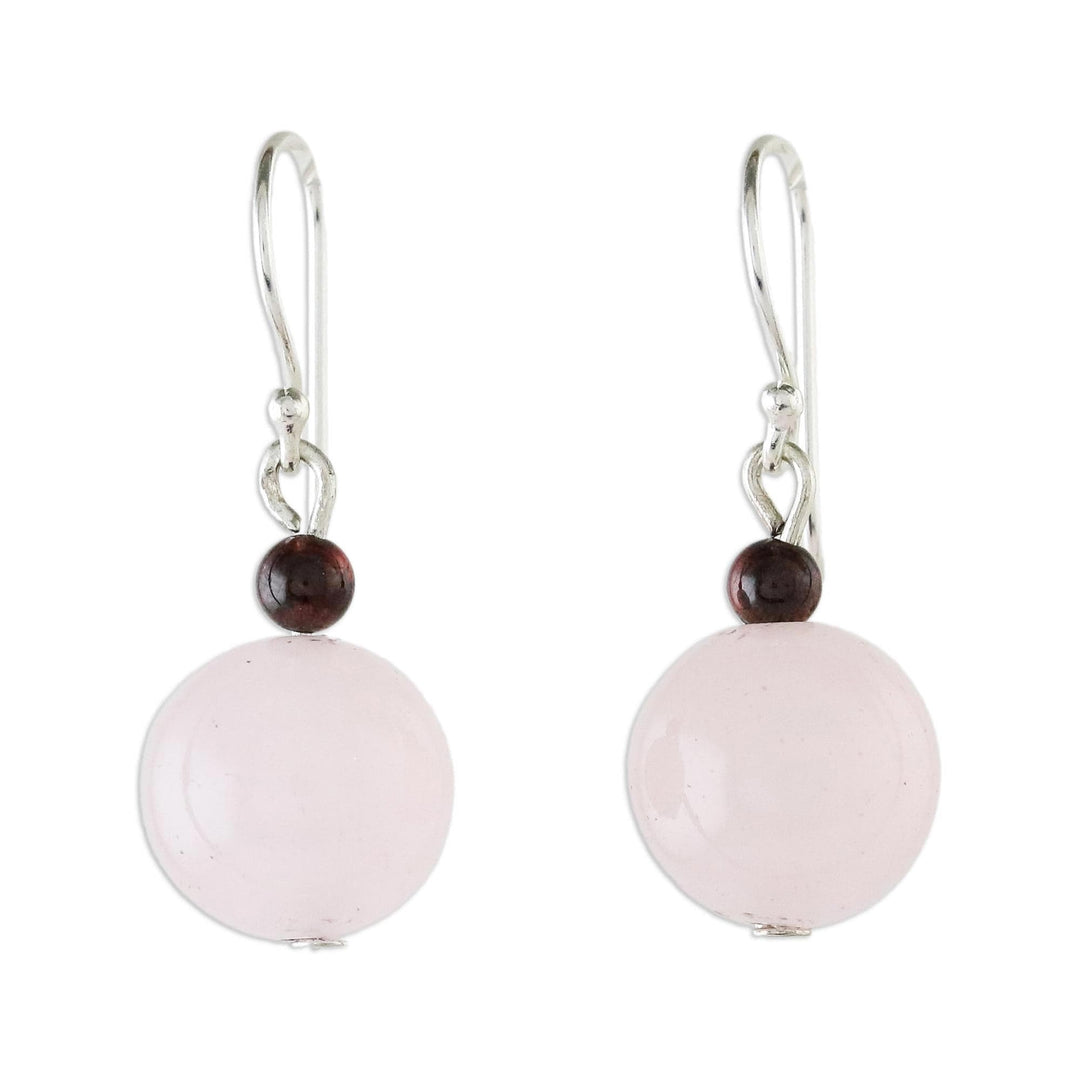 Rose Quartz and Garnet Beaded Dangle Earrings - Sweet Candy