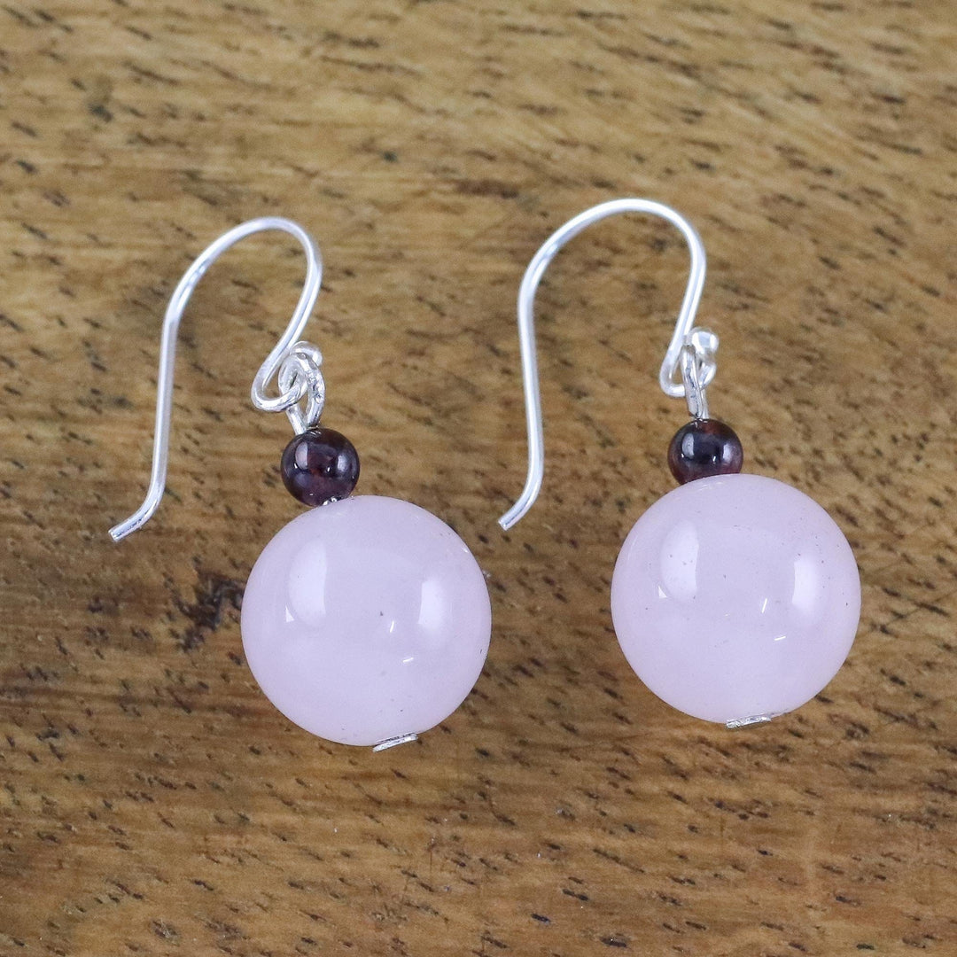 Rose Quartz and Garnet Beaded Dangle Earrings - Sweet Candy