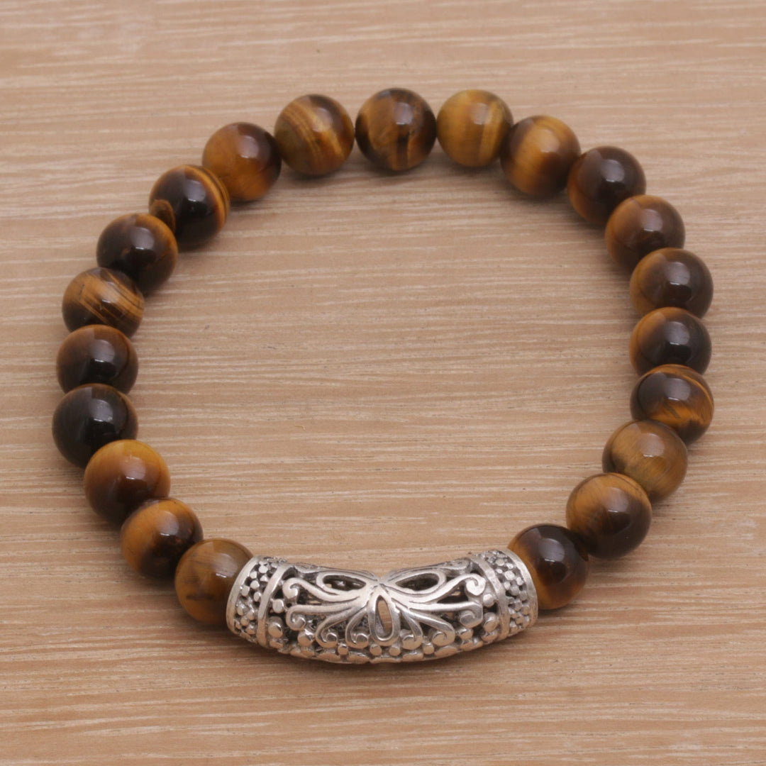 Tiger's Eye Beaded Stretch Bracelet - Stone Bouquet in Brown