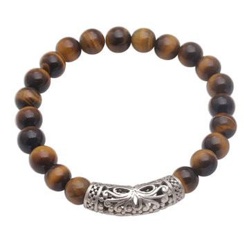 Tiger's Eye Beaded Stretch Bracelet - Stone Bouquet in Brown