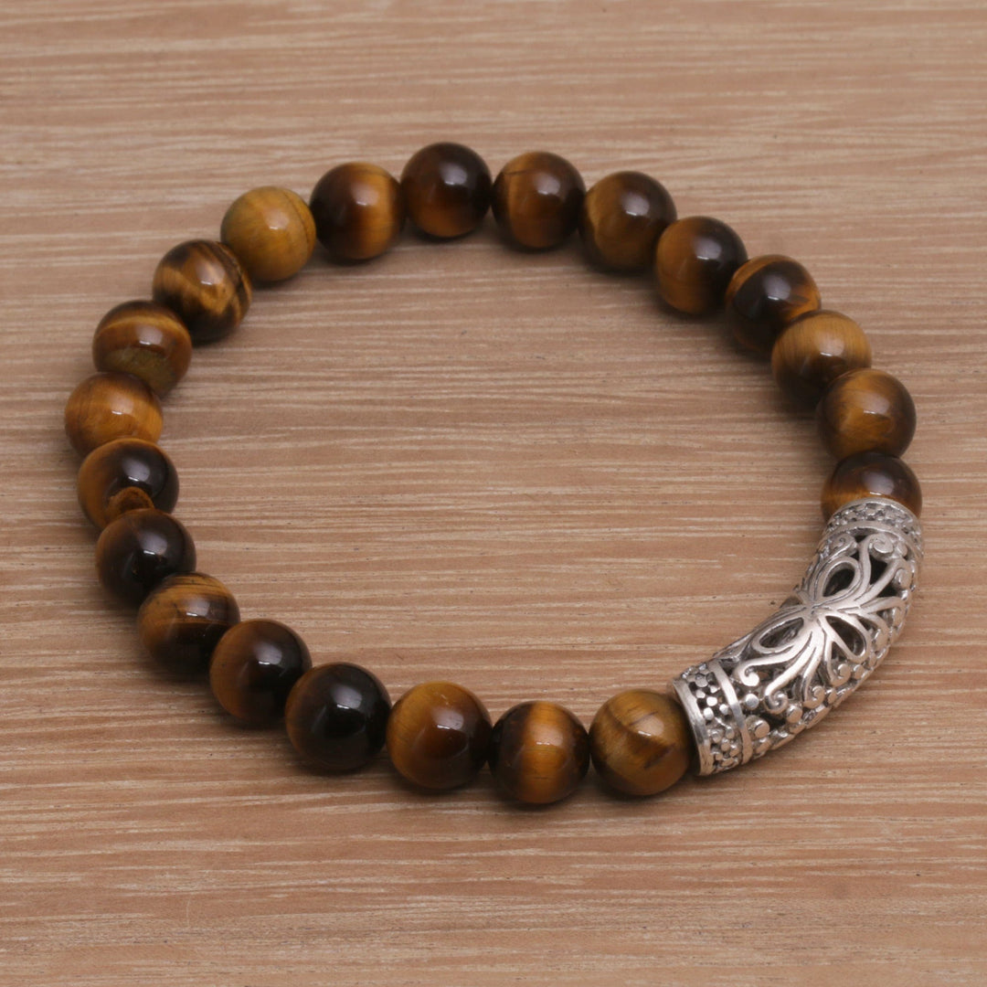 Tiger's Eye Beaded Stretch Bracelet - Stone Bouquet in Brown