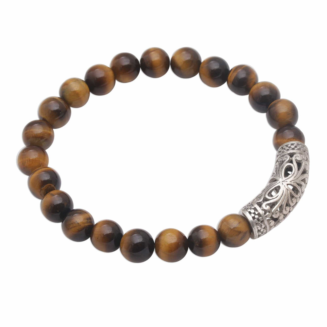 Tiger's Eye Beaded Stretch Bracelet - Stone Bouquet in Brown