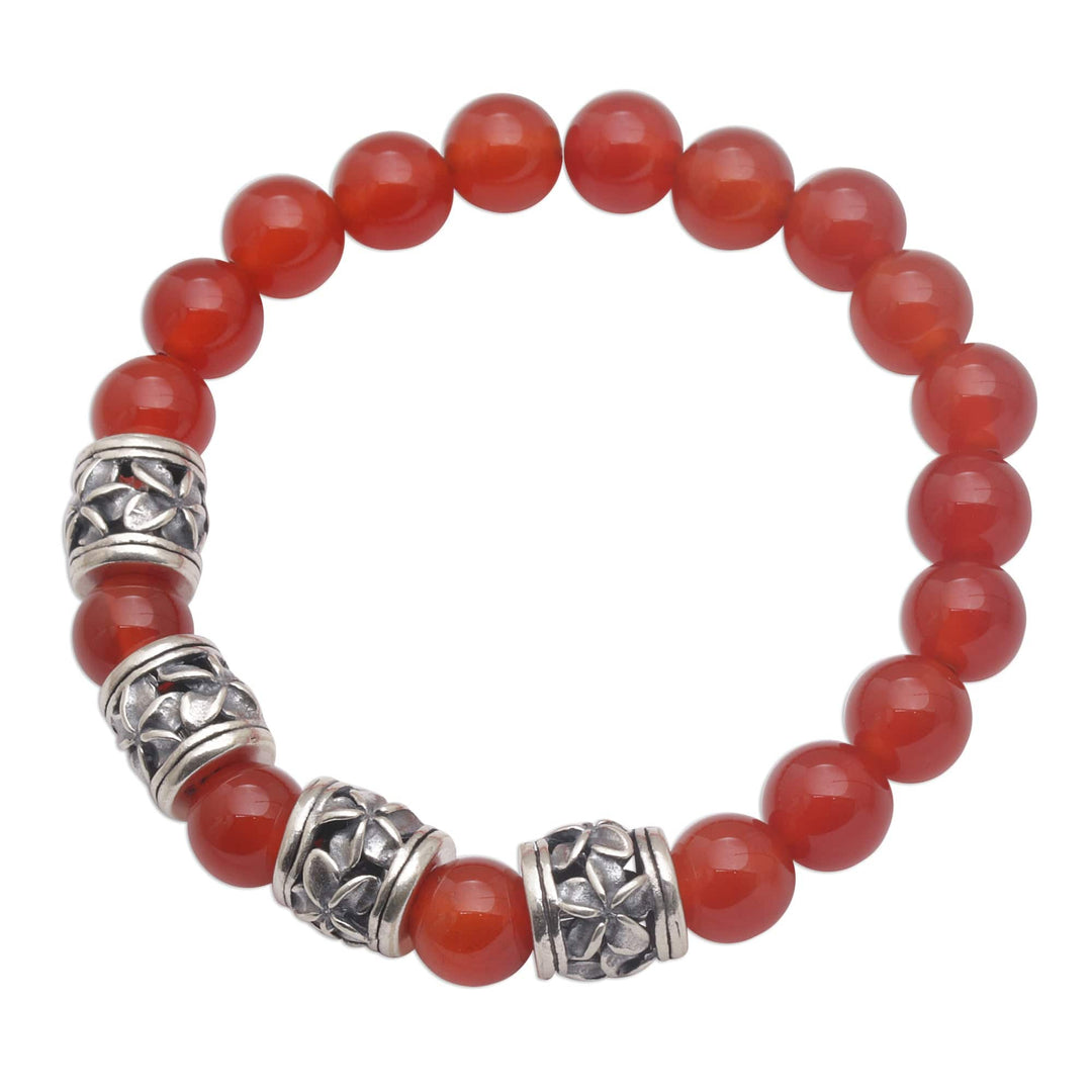 Carnelian Beaded Stretch Bracelet with Sterling Silver Beads - Jepun Sunset
