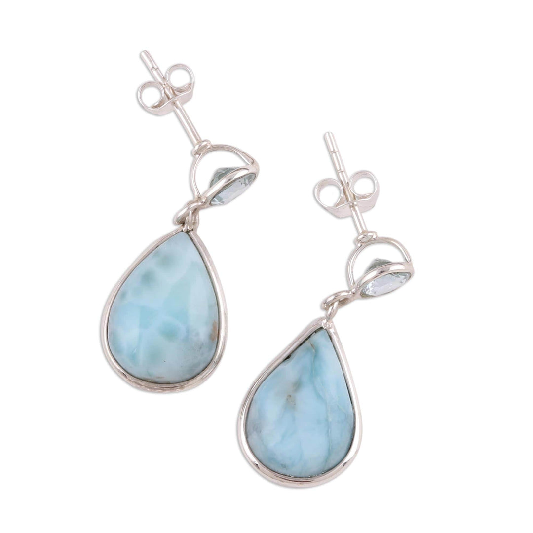 Dazzling Larimar and Blue Topaz Dangle Earrings from India - Alluring Sky