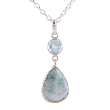 Dazzling Larimar and Blue Topaz Pendant Necklace from India - Alluring Sky