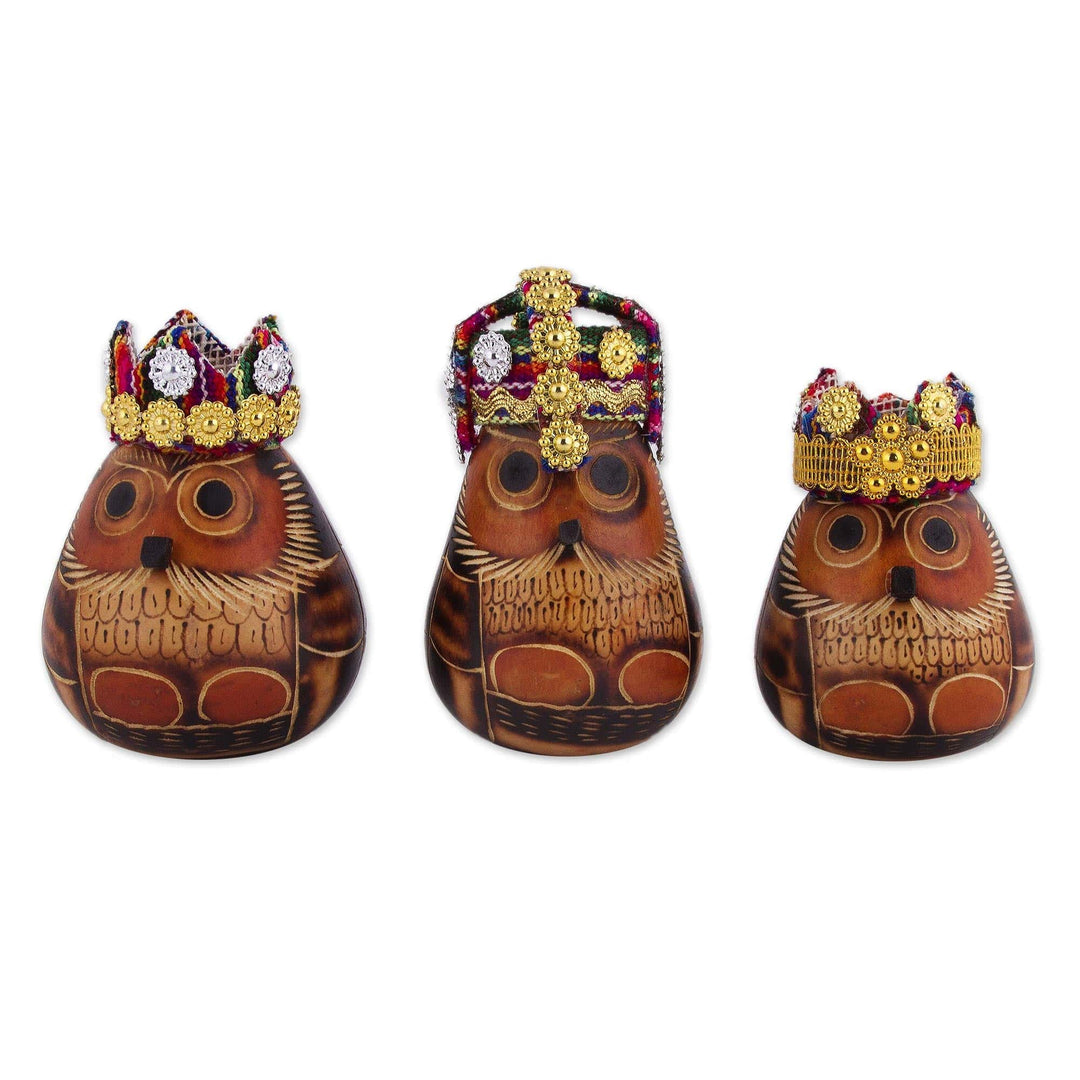 Owl Three Kings Gourd Figurines from Peru (Set of 3) - Three Kings