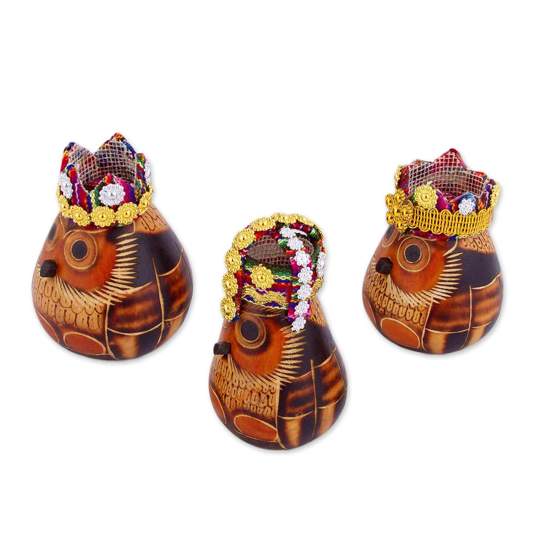 Owl Three Kings Gourd Figurines from Peru (Set of 3) - Three Kings