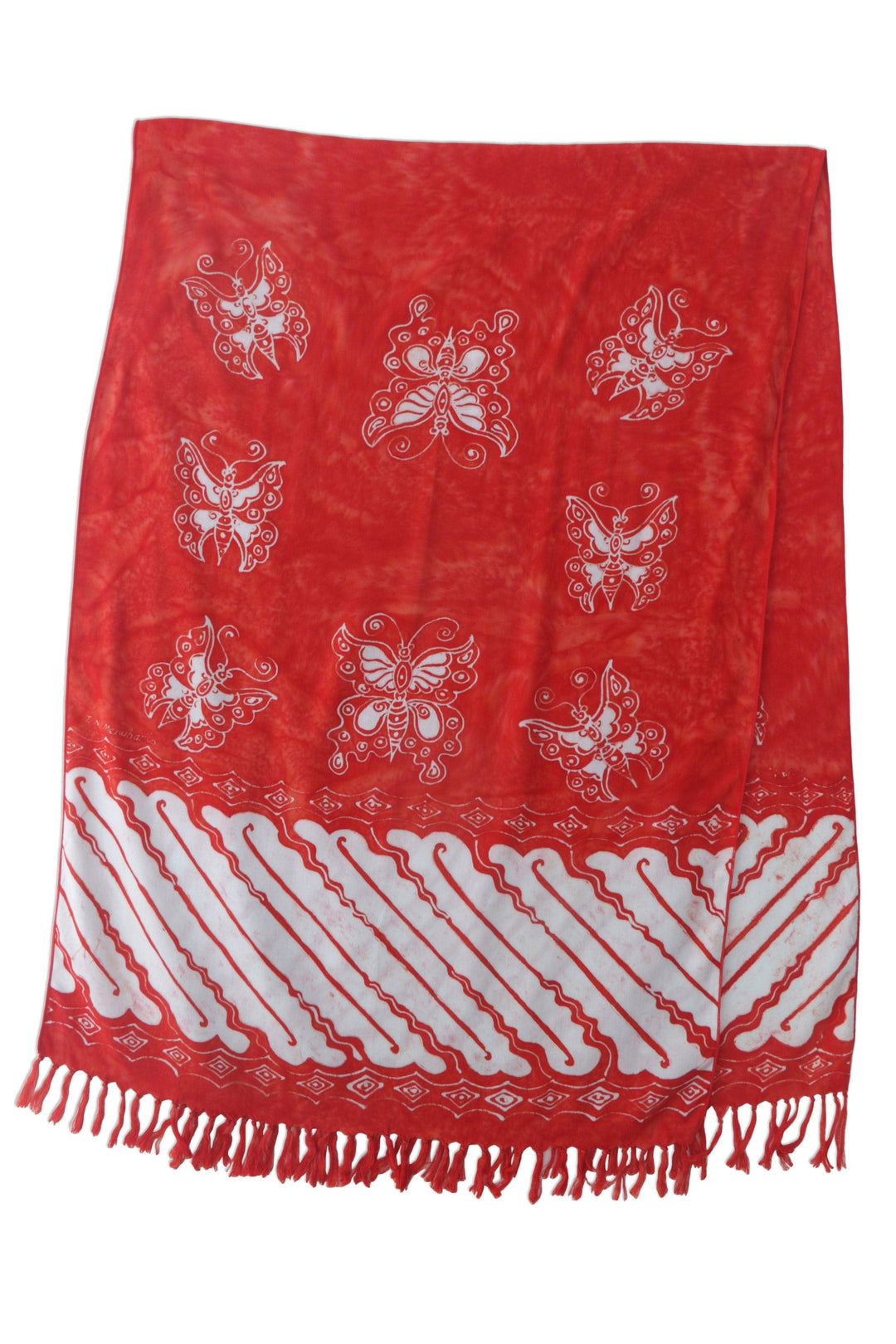 Balinese Handmade Rayon Batik Scarf with Butterfly Motif - Lady of the Butterflies